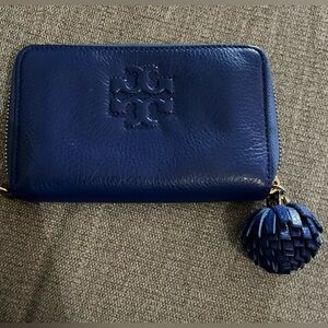 Tory Burch Navy Leather Wallet with Tassel